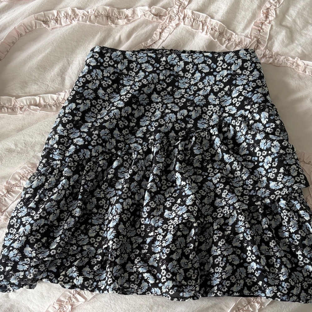 Dynamite Black Mini Skirt with Light Blue Floral Print